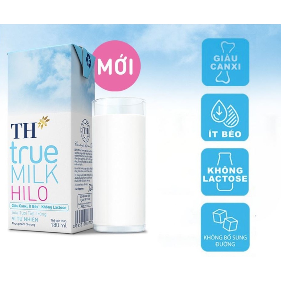 Thùng 48 hộp sữa tươi tiệt trùng TH True Milk HILO 180ml (48 hộp)