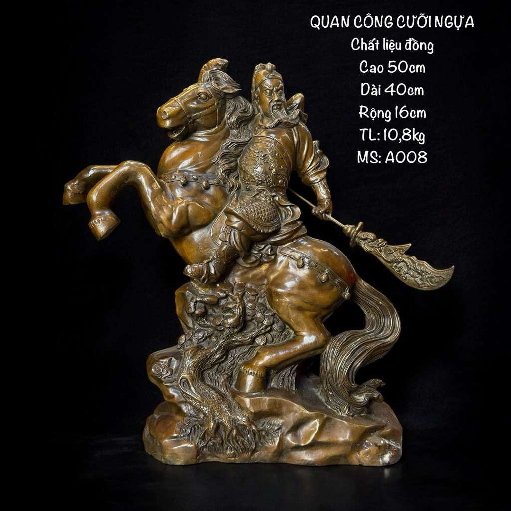 Quan Công cưỡi ngựa, tượng đồng phong thuỷ thờ cúng, Quan Vũ