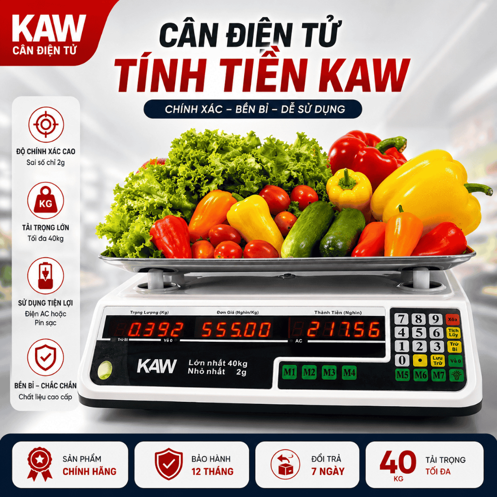 Cân Điện Tử Tính Tiền 40kg KAW, Chất Lượng Cao, Đa Chức Năng, Bảo Hành Chính Hãng