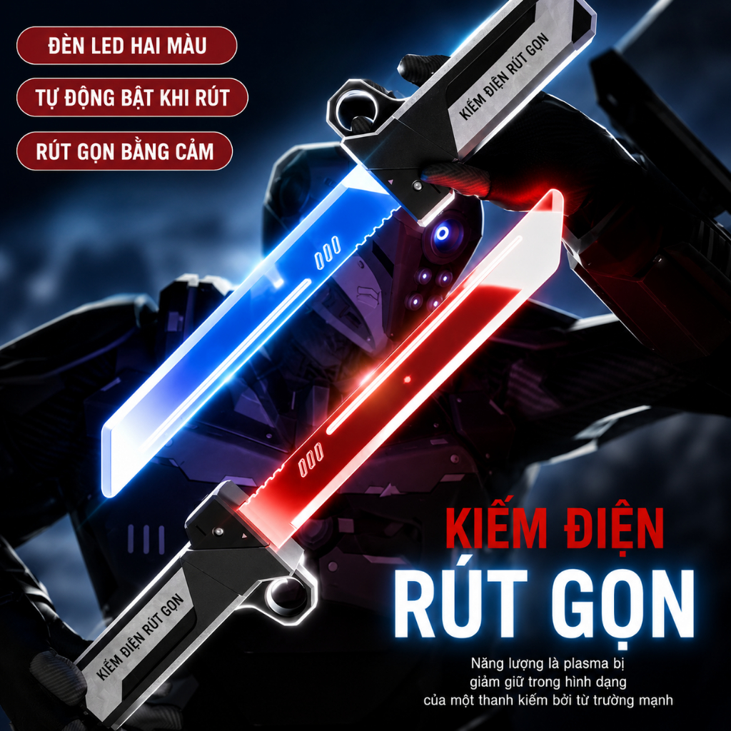 Kiếm Laser 2 Trong 1 Gấp Được 7 Màu LED Đỏ Xanh - Đồ Chơi Ánh Sáng Kiếm Đôi Cosplay Quà Tặng Cho Bé 
