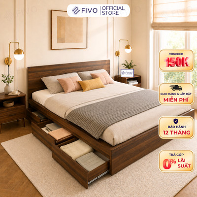 Giường Ngủ Gỗ FIVO FN03, 3 Hộc Tủ Sức Chứa Lớn, Nhiều Kích Thước Màu Sắc, Trả Góp 0%, Freeship + Free lắp đặt