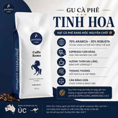 [Perfetto Coffee] Cà phê hạt nhập khẩu Caffe Roma 70% Arabica & 30% Robusta (1000g) - Cà phê nguyên chất