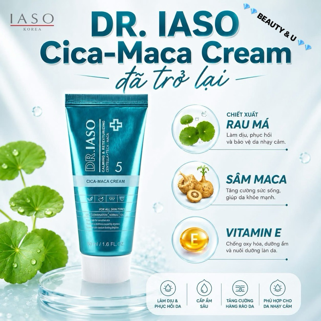 [CÓ LẠI HÀNG]  KEM DƯỠNG ẨM Dr. IASO Kem Cica Maca Cream D34 - Kem dưỡng IASO