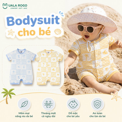 Bodysuit liền thân Ualarogo áo liền quần 0-9 tháng vải sợi tre co giãn cúc giữa mềm mịn 311