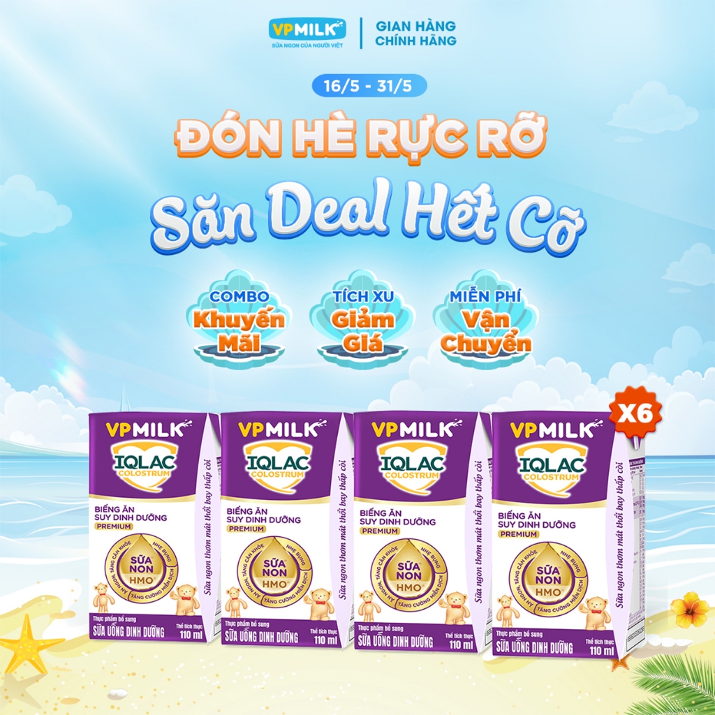 [Combo 6 lốc] Sữa dinh dưỡng VPMilk IQLac Colostrum bé biếng ăn, suy dinh dưỡng 110ml