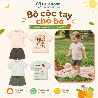 Bộ quần áo cộc tay cho bé Ualarogo 1-5 tuổi vải Cotton co giãn thấm hút thoáng mát UR 293