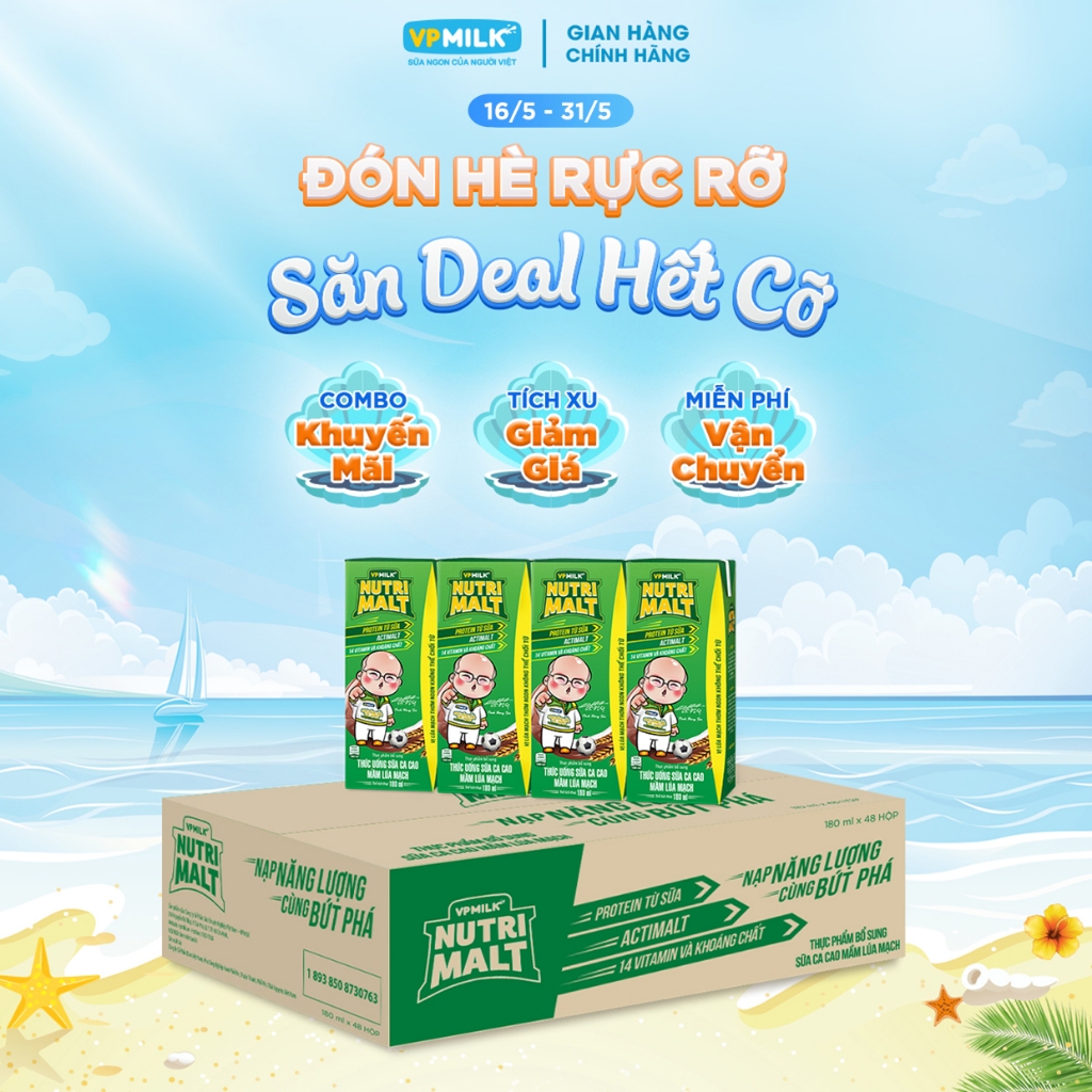 Sữa ca cao mầm lúa mạch đen VPMilk Nutrimalt 180ml (thùng 48 hộp)