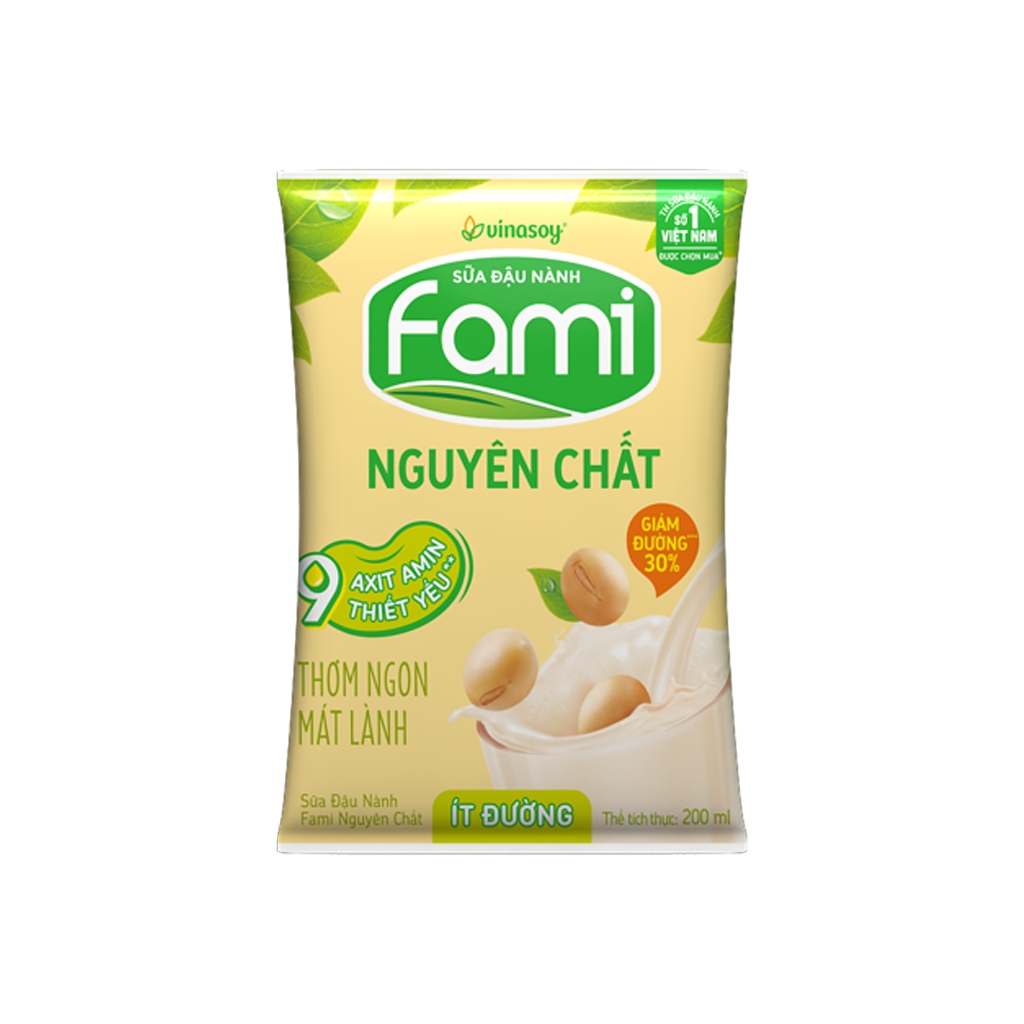 Thùng 40 bịch sữa đậu nành nguyên chất ít đường Fami 200ml