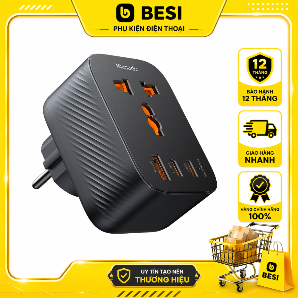 Phích Cắm Chuyển Đổi Du Lịch Mcdodo | Kiêm Sạc 20W, 3 Cổng (1 USB & 2 Type-C)
