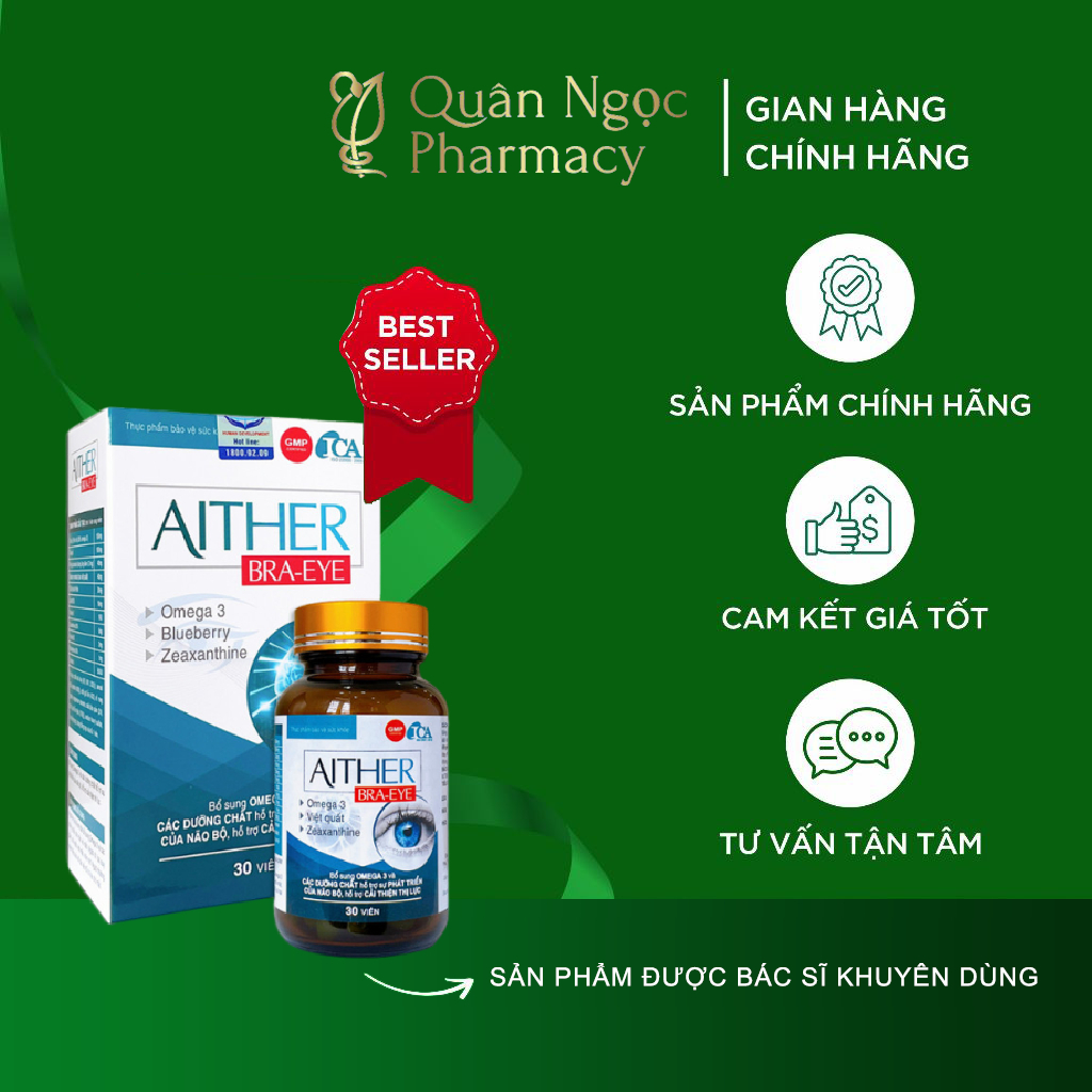 [CHÍNH HÃNG] AITHER BRA-EYE (Hộp 30 viên) Viên uống bổ sung omega 3, hỗ trợ cải thiện thị lực