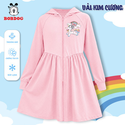Áo chống nắng toàn thân cho bé gái BOBDOG, váy chống nắng vải kim cương chống tia UV, mũ rộng vành in hình cute cho bé
