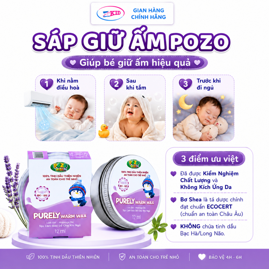 Sáp Giữ Ấm Pozo an toàn cho bé tránh cảm - giữ ấm mùa đông,bé nằm điều hoà lọ…