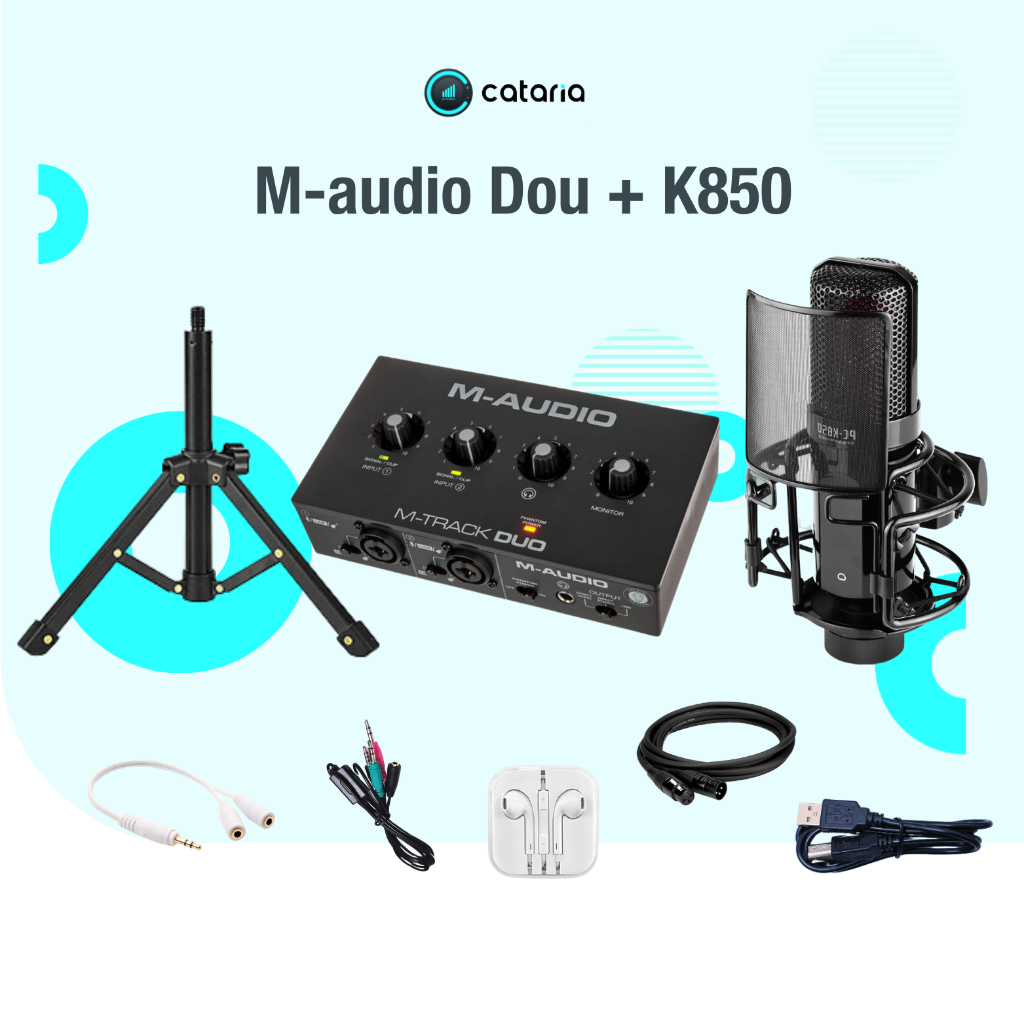Bộ Mic Hát Livestream Thu Âm Chuyên Nghiệp Mic K850 và M-Audio Dou Tặng Tai Nghe Đèn Live Cataria