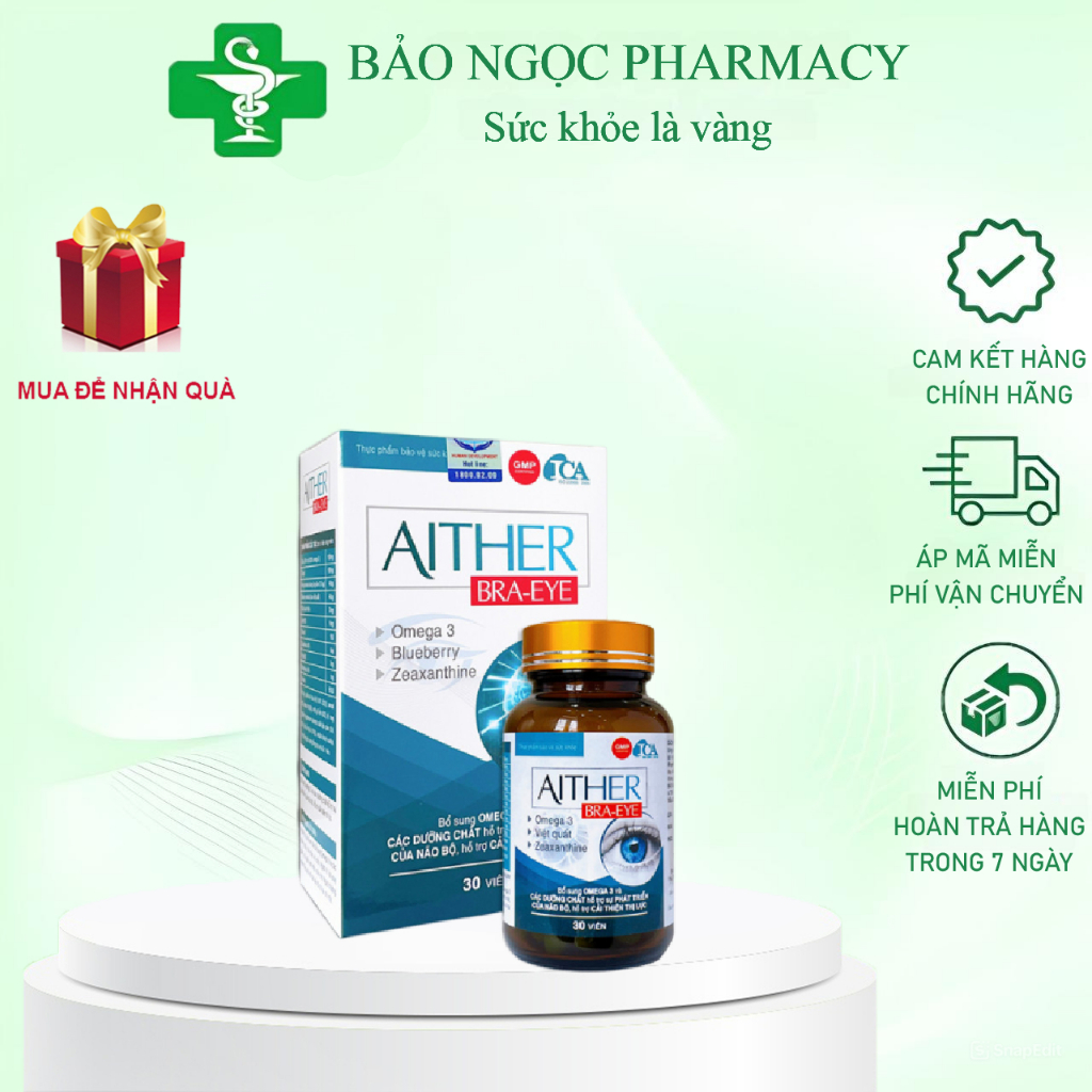 [CHÍNH HÃNG] AITHER BRA-EYE (Hộp 30 viên) Viên uống bổ sung omega 3, hỗ trợ cải thiện thị lực