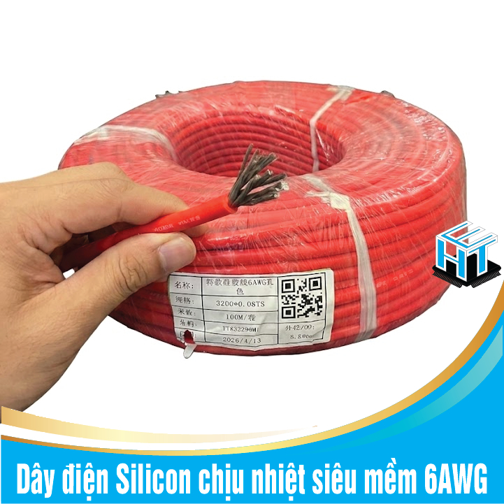 [1 mét ]Dây điện Silicon chịu nhiệt siêu mềm 6AWG