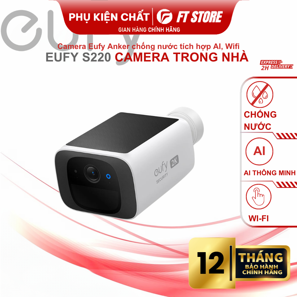 Camera Năng Lượng Mặt Trời Eufy S220 Không Dây, Chống Nước IP67, Phân Giải 2K, AI Nhận Diện Thông