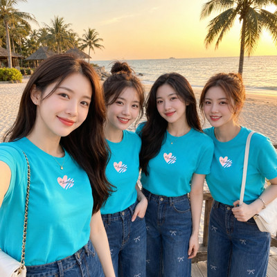 Áo phông nữ dáng vừa NA01 trái tim chất liệu thun cotton mềm mát - đồng phục nhóm nữ du lịch biển 2026 Loza VT8468