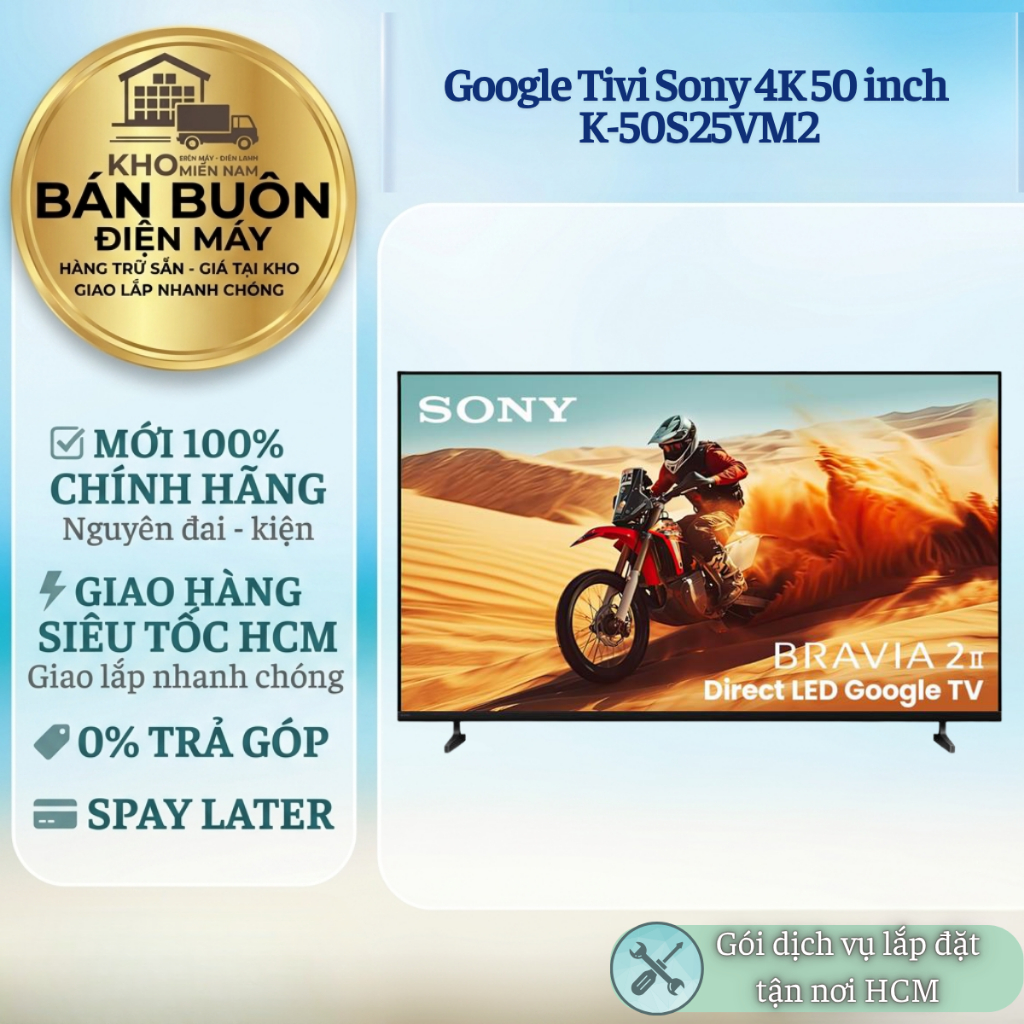 K-50S25VM2 Google Tivi Sony 50 Inch 4K UHD, Google Assistant, Thiết Kế Viền Mỏng Hiện Đại K-50S25VM2