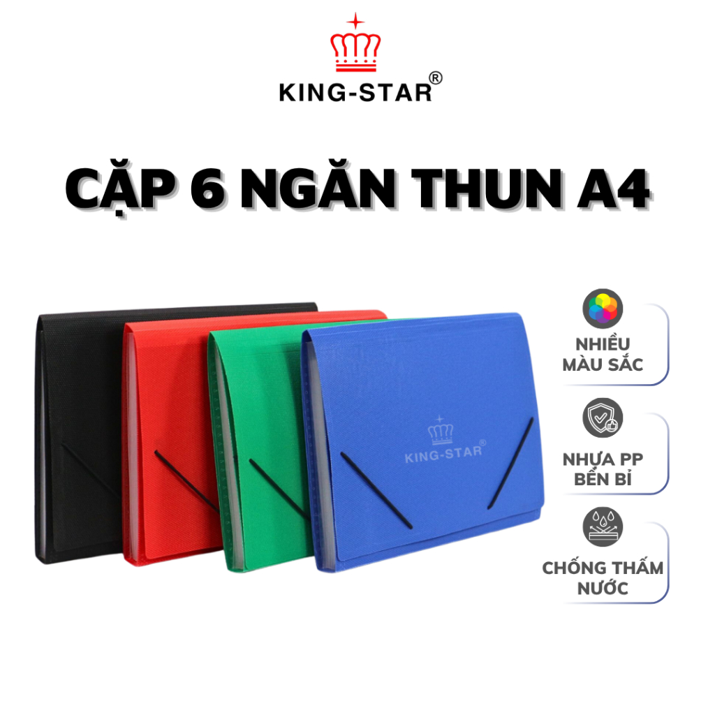 Bìa Hồ Sơ 6 Ngăn Thun A4 KINGSTAR Đựng Tài Liệu Văn Phòng Nhiều Màu Chống Thấm Bền Đẹp
