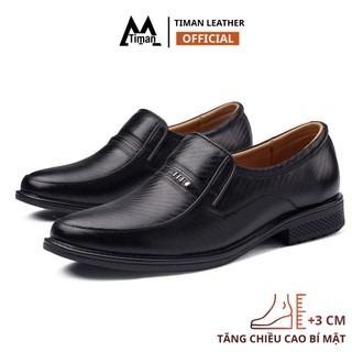 Giày tây nam Timanvn GT67 da bò thật dập vân tinh tế tăng chiều cao 3cm bí mật đế cao su êm chân