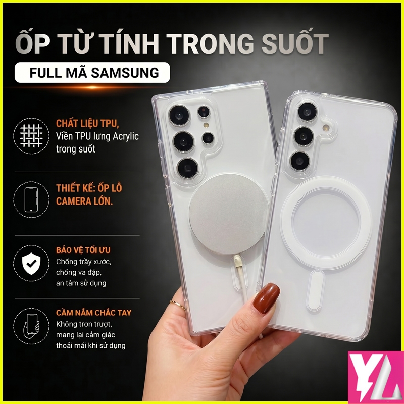Ốp lưng trong suốt từ tính Samsung  A25 5G, Samsung A54 5G, Samsung A17 5G ... hạn chế ố