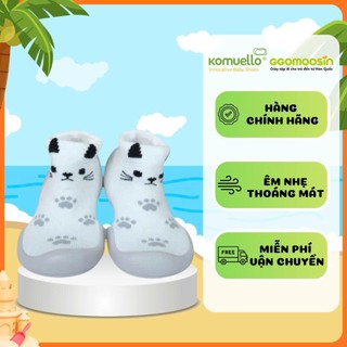 Giày tập đi cổ vừa GGOMOOSIN hình mèo màu trắng dễ thương cho bé 4 tháng đến 2 tuổi JELLY CAT WHITE