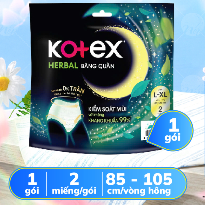 Băng Vệ Sinh Ban Đêm Dạng Quần Kotex Herbal Mới