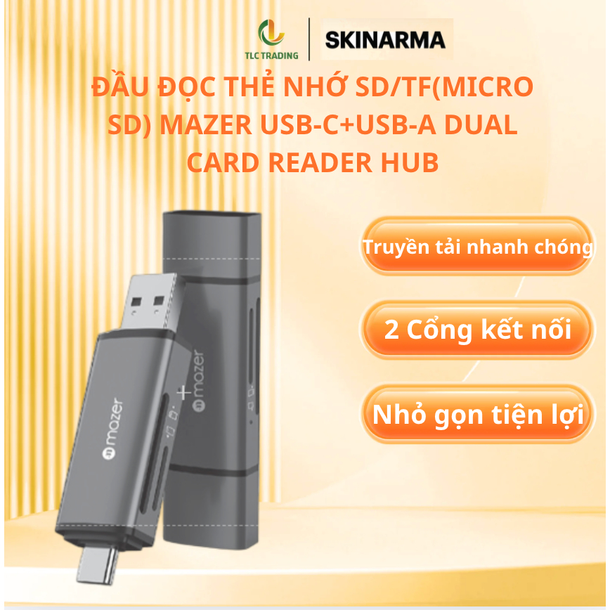Đầu đọc thẻ nhớ SD/TF(Micro SD) MAZER USB-C+USB-A Dual Card Reader Hub