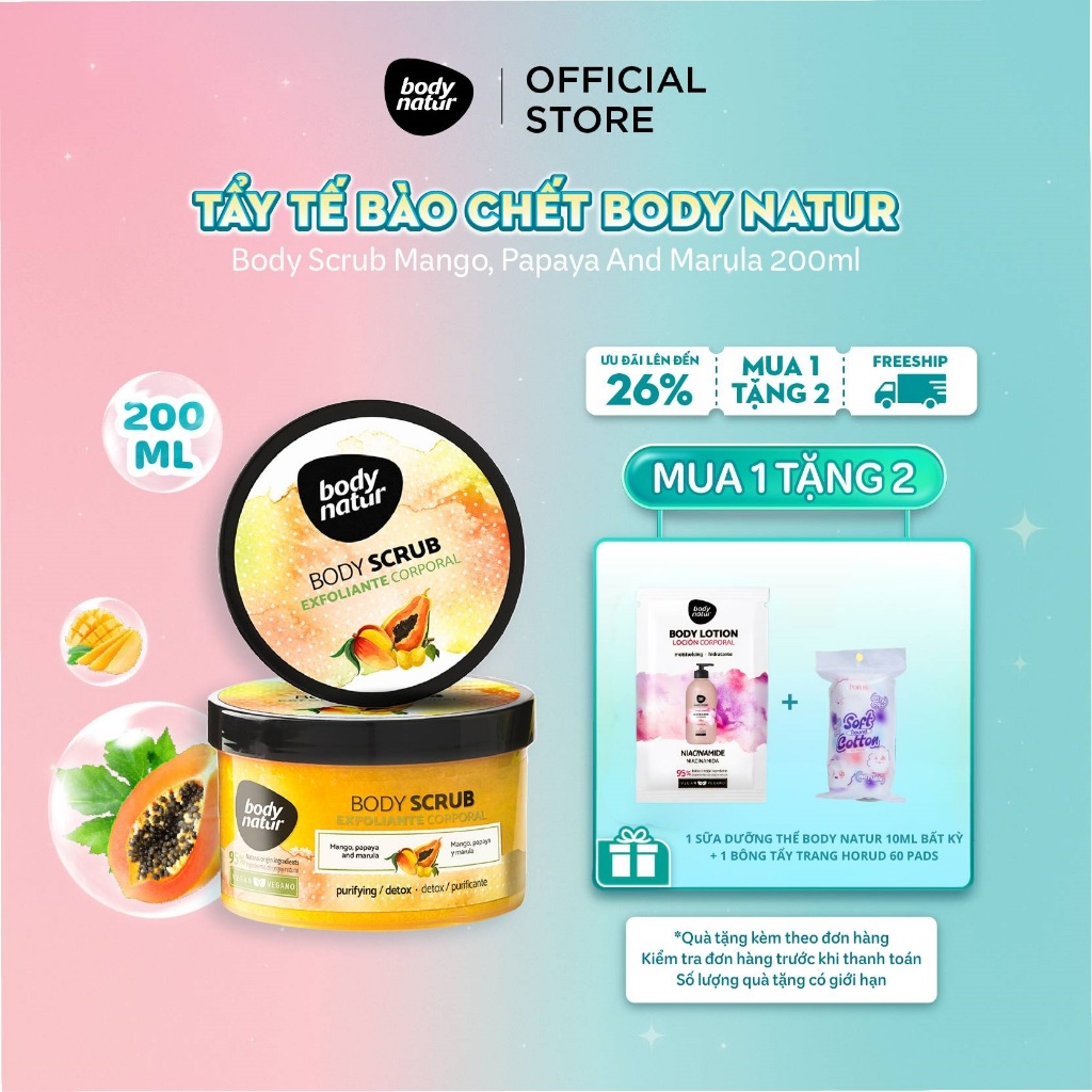 Tẩy tế bào chết Body Natur Body Scrub Mango, Papaya And Marula 200ml