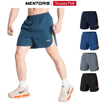 Quần Short Nam MENTORIS, Quần Đùi Chạy Bộ Vải Gió 5 Inch, Form Regular Fit, Vận Động Thoải Mái MASA25S001