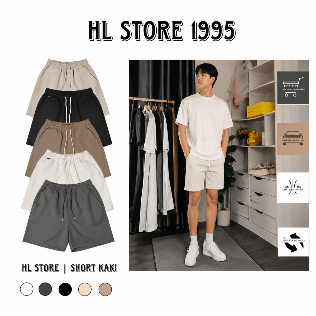 HL STORE 1995 Quần Short Kaki Form Trên Gối Chất Liệu Cao Cấp Không Nhăn Không Xù Phong Cách Trẻ Tru
