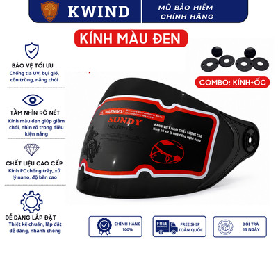(Combo kính+ốc) Kính chống nắng, chắn gió mũ bảo hiểm 1/2, 3/4, chống tia UV bảo vệ mắt