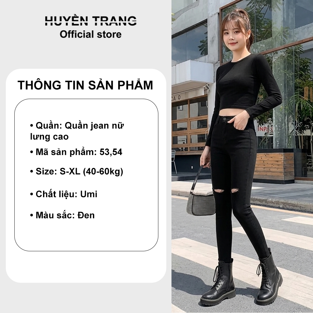Quần Jean Nữ Lưng Cao Rách Gối Chất Umi Siêu Co Giãn Quần Bò Giấy Dáng Ôm Skinny M53 | BigBuy360 - bigbuy360.vn