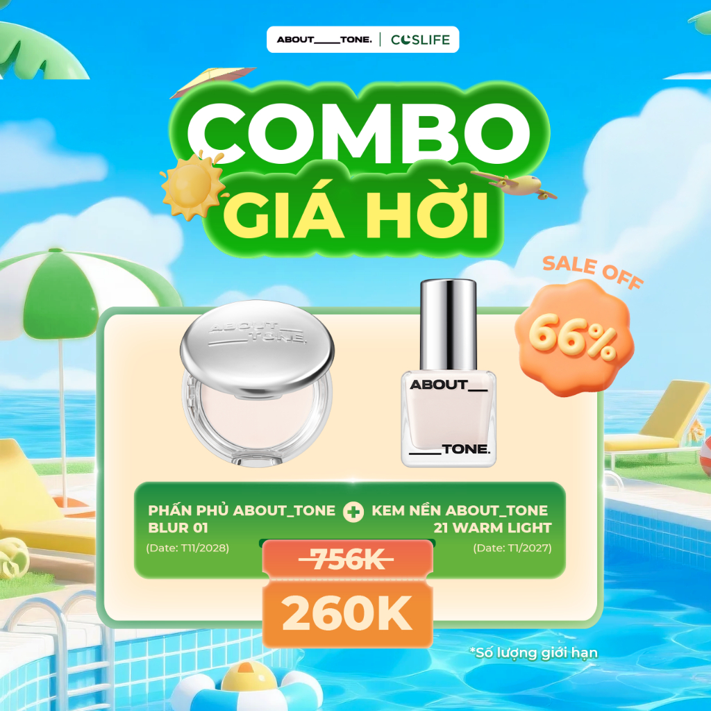 Combo Phấn Phủ About_Tone. Phiên Bản Đặc Biệt + Kem Nền About_Tone. Kiềm Dầu, Che Phủ Khuyết Điểm 30