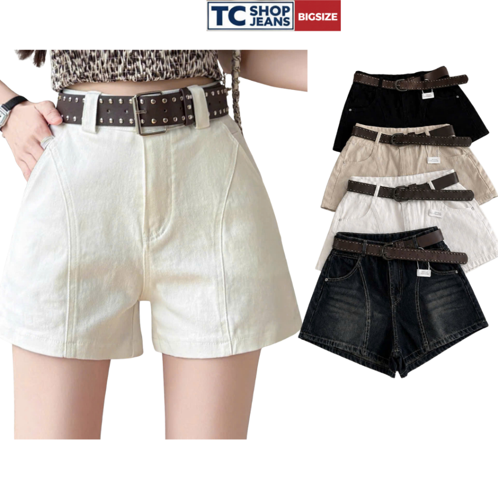 Quần short jean lưng siêu cao may line quần độc đáo TC SHOP JEANS bigsize 55-90kg chất jean mềm MS 1