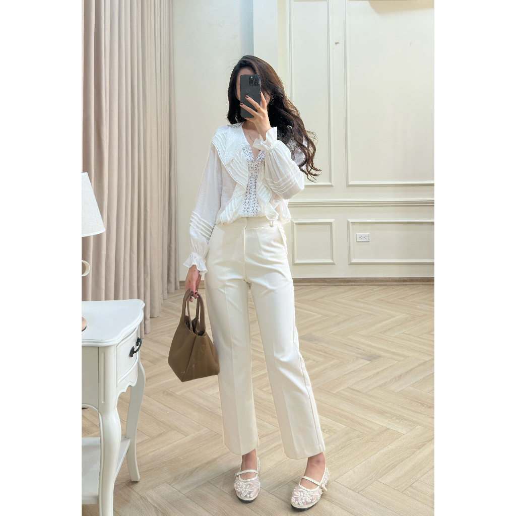 Quần Ống Đứng Chất Liệu Kaki Thiết Kế Nữ Veos Dáng Cạp Cao Đứng Form Đi Làm Đi Chơi Màu Trắng - Alise Pants | BigBuy360 - bigbuy360.vn