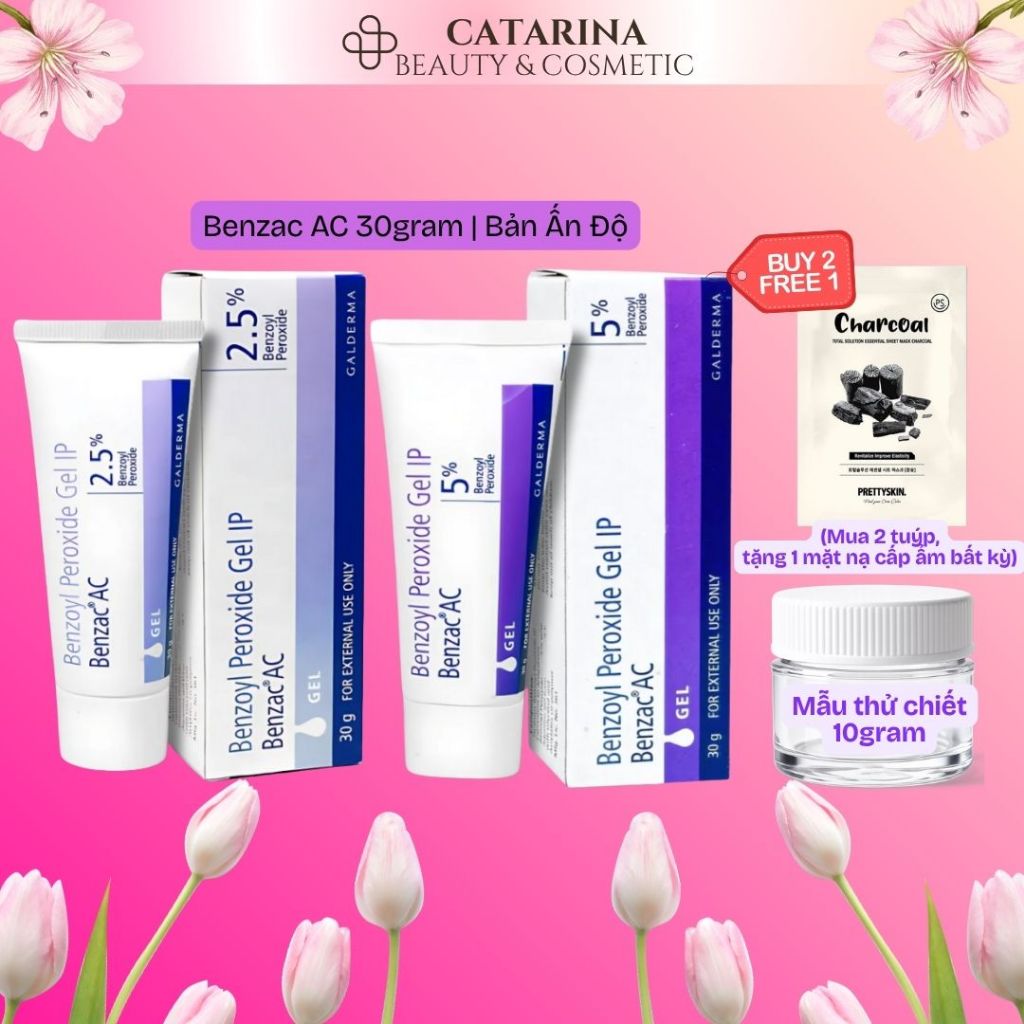 Galderma | Benzac AC | Benzoyl Peroxide 2.5% - 5% Gel 30gram | Hỗ trợ giảm mụn viêm mụn trứng cá