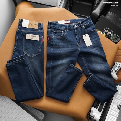 Quần jean nam HEBOZ basic slim 004 denim wash co giãn - 00003177