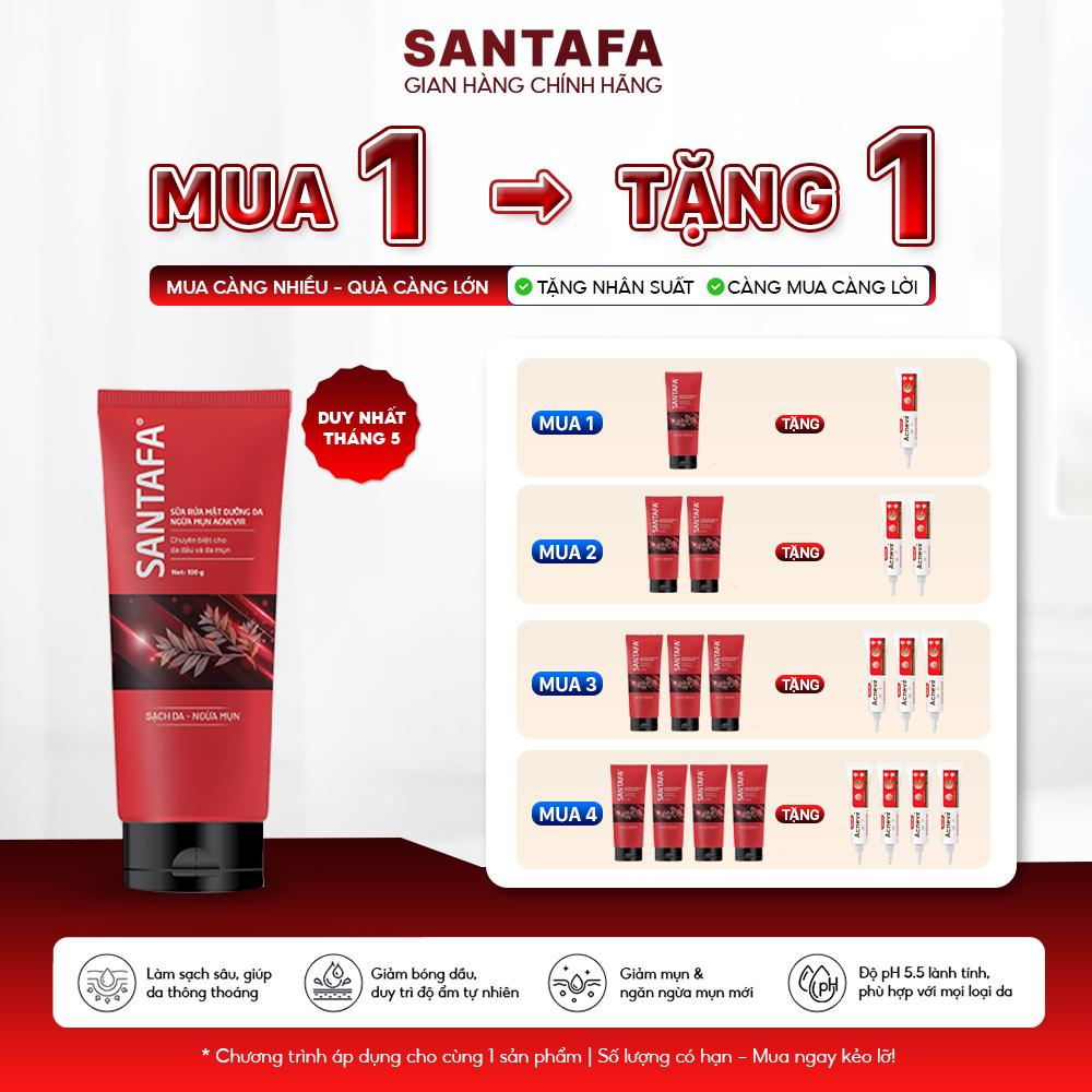 Sữa Rửa Mặt  Santafa Giúp Trắng Da Giảm Mụn đầu đen, Mụn cám, Mụn ẩn Tuýp 100g