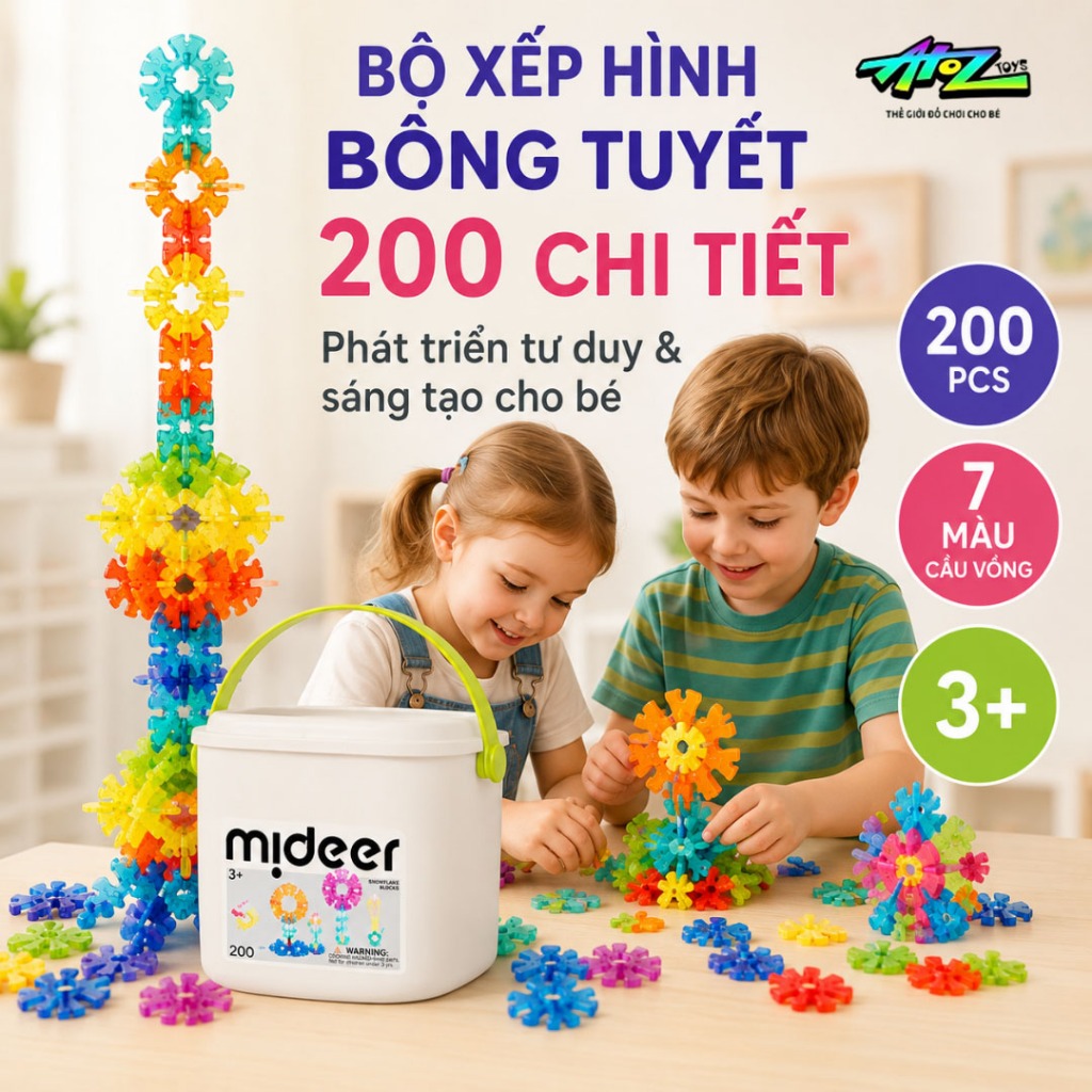 Đồ Chơi Lắp Ghép Bông Tuyết Mideer Translucent Snowflake Blocks 200 Miếng  - Xếp Hình 3D Sáng Tạo Ca