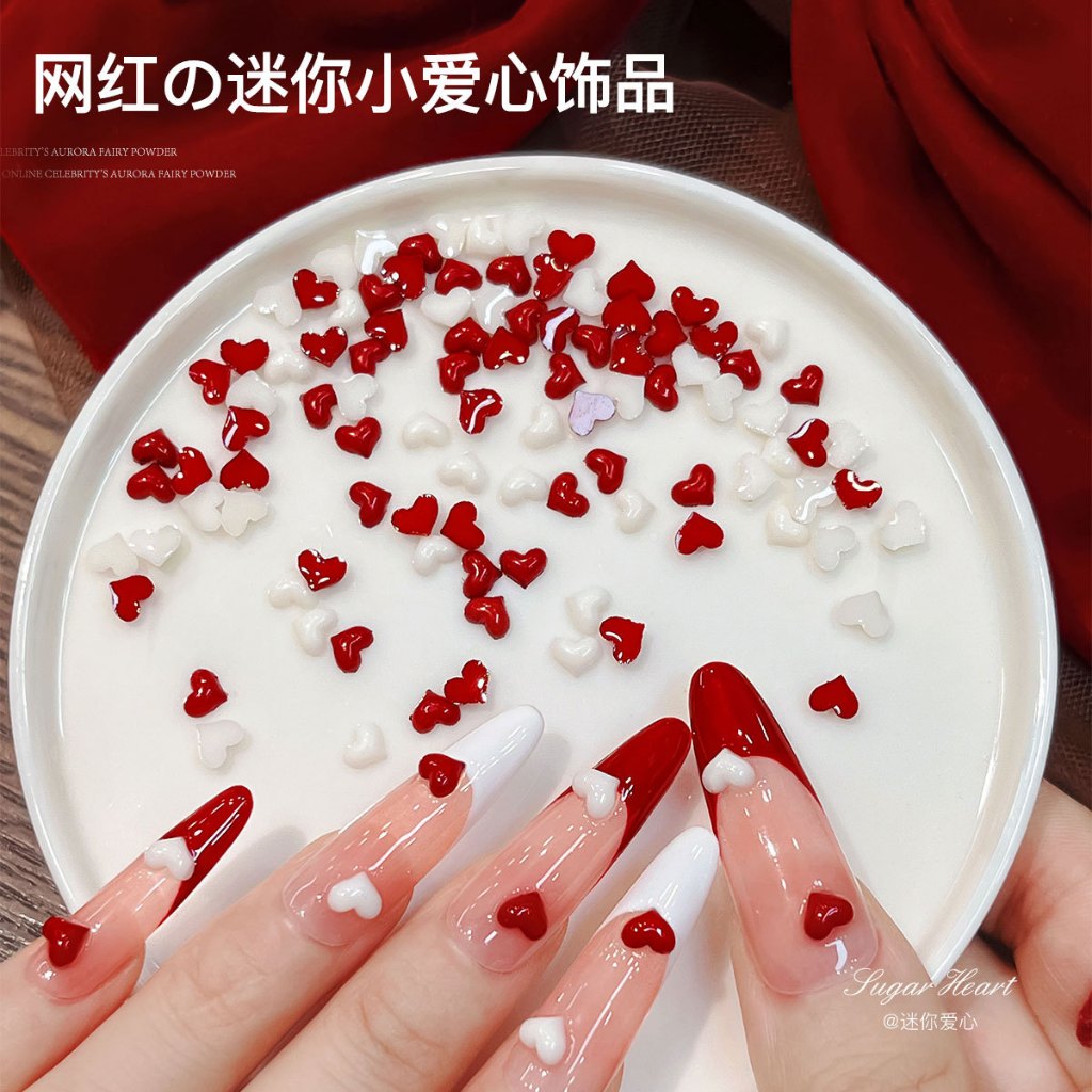 Set Charm Trái Tim Đính Móng Hot Trend Douyin - Charm Nhựa Mini Sugar Heart Trang Trí Móng Úp Thiết 