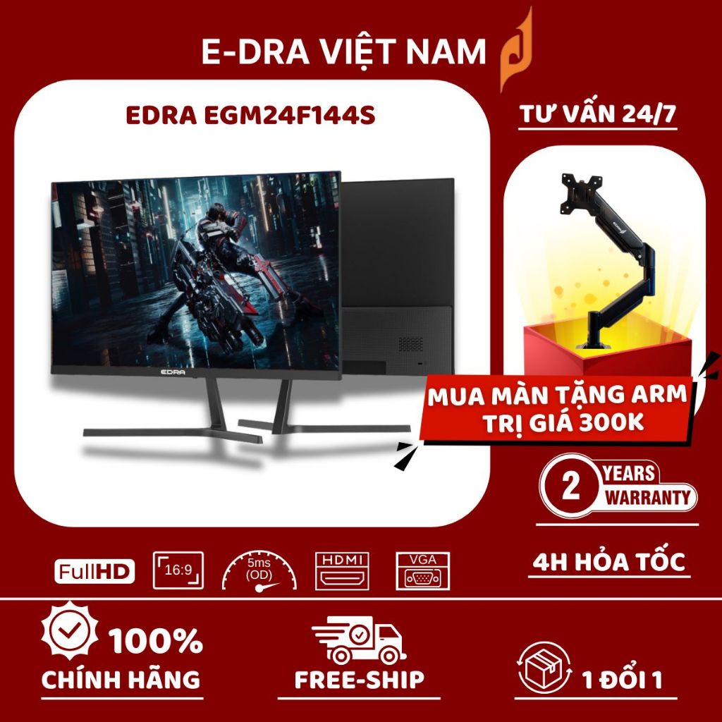 Màn hình Gaming EDRA EGM24F144S 24 inch FullHD 144Hz. Hàng chính hãng - Bảo hành 24 tháng