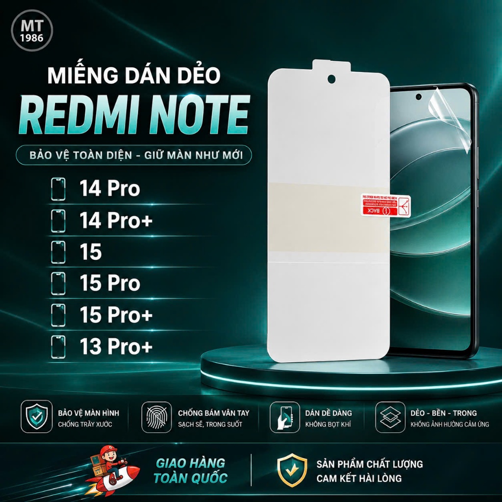 Miếng Dán Dẻo Hydrogel Redmi Note 14 Pro/ Note 14 Pro Plus/ Note 13 Pro Plus/ Note 15 Pro Plus/ Note