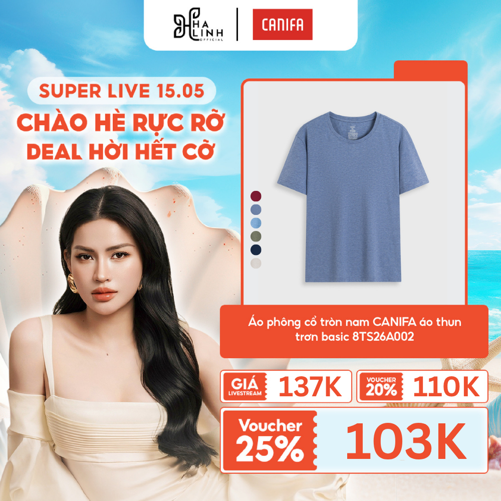 [ Võ Hà Linh x CANIFA] Áo phông cổ tròn nam CANIFA áo thun trơn basic 8TS26A002