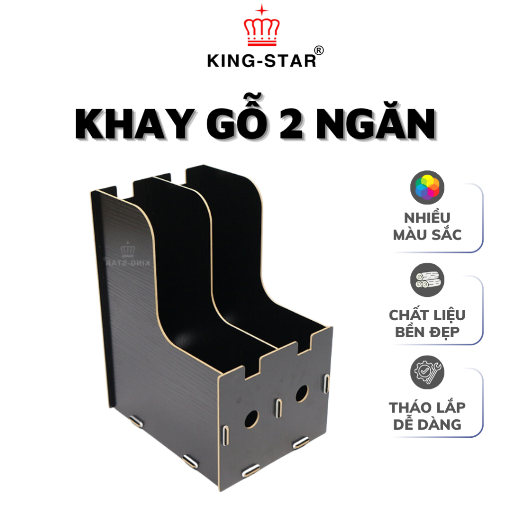 Khay Gỗ 2 Ngăn Kingstar KS201 Đựng Hồ Sơ Giấy Tờ Để Bàn Tiện Lợi