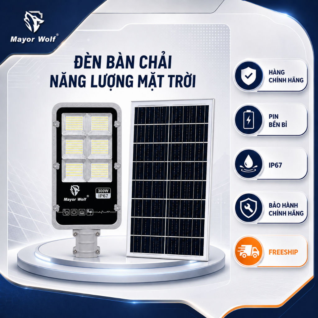 Đèn Đường Năng Lượng Mặt Trời 1 Mayor Wolf – Đèn Solar LED Ngoài Trời IP68, Chiếu Sáng Rộng