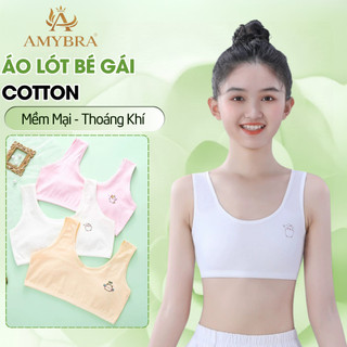 [ BACK TO SCHOOL ] Áo Lá Cho Bé Gái Chất Cotton Mềm Mại Từ 18-45KG, Áo Lót Tuổi Dậy Thì Liền Mảnh Không Đệm AMYBRA B341