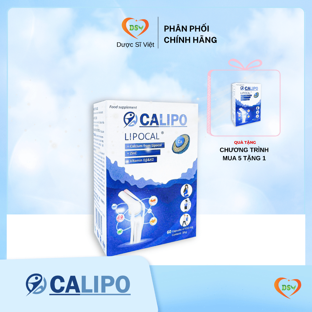 CALIPO - Canxi Lipocal sinh học thế hệ mới, Bổ sung Canxi, Magie, Kẽm, Vitamin D3, Vitamin K2