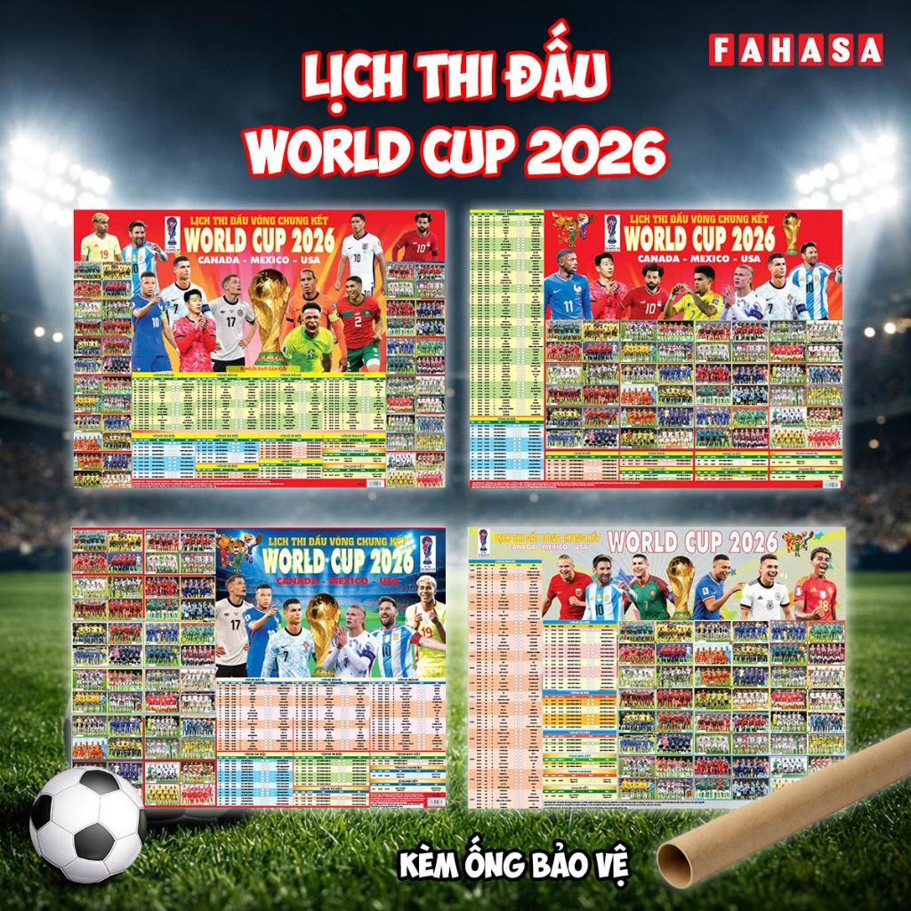[Kèm Ống Bảo Vệ] Poster Lịch Thi Đấu Vòng Chung Kết World Cup 2026 - 65 x 86 cm - Fahasa