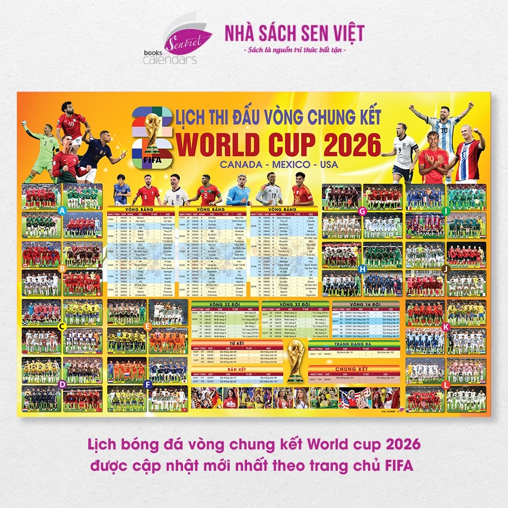 Lịch thi đấu vòng chung kết WORLD CUP 2026, COMBO 5 TỜ lịch thi đấu bóng đá, lịch dán tường - [SV]